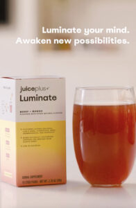 luminate box and beverage in a glass